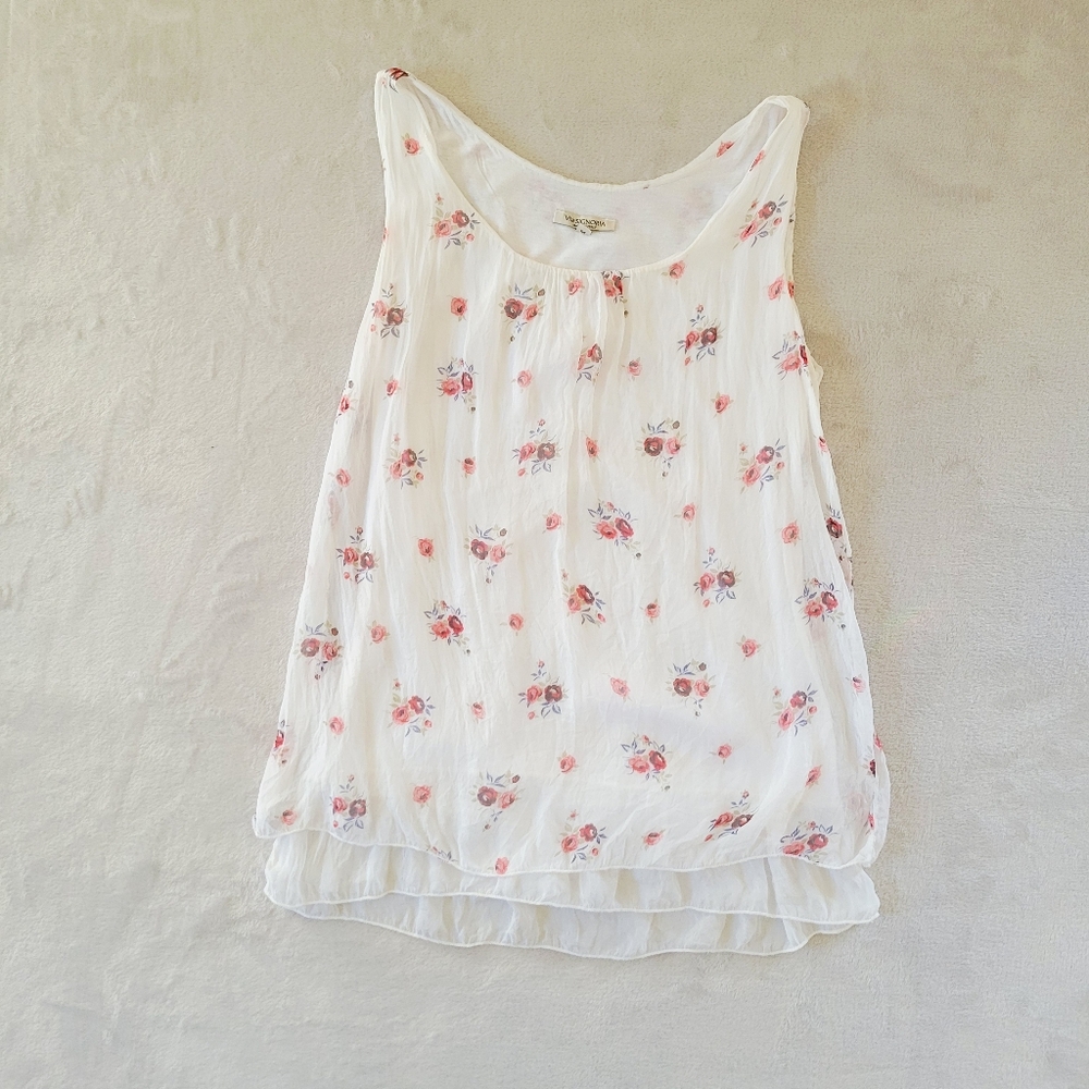 Via Signoria Silk Layered Floral Babydoll Top Medium Chiffon Flowy